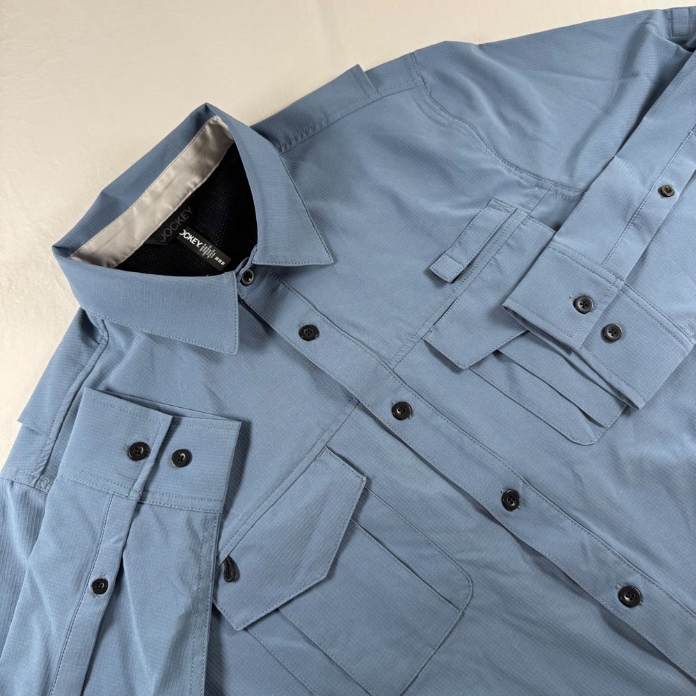 Jockey Men's Size M Blue Ripstop Vented Long Sleeve Outdoor Fishing Shirt